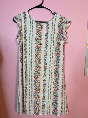 Old Navy Cream Floral Stripe Flutter-Sleeve Mini Dress Women’s size small
